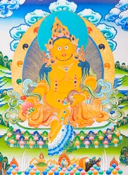Bild som föreställer Dzambhala; den gula Dzambhala är en manifestation av Buddha Ratnasambhava och symboliserar rikedom i den materialistiska världen