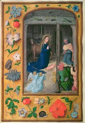 Lägg till 35314 f.25v Nativity, från a Book of Hours, Brygge, c.1510-20 (vellum)