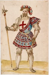Bomull Augustus III, f.25, En riddare med stånghammare (vellum)