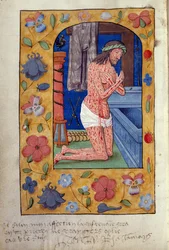 Kungaboken 9 f.231v Kristus knäböjer vid en öppen grav (vellum)