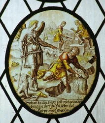 Roundel: Tobias fångar en fisk (målat glas)