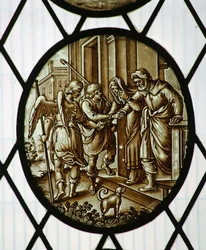 Roundel: Tobias åker med ängeln, förmodligen 1800-talet (målat glas)