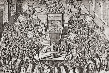 Studenter på en anatomilektion vid universitetet i Leiden, från "Geschiedenis van Nederland", pub. 1936 (tryck)