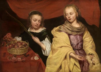 De heliga Agnes av Rom och Dorothea av Caesarea (olja på panel)