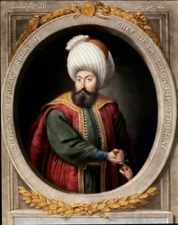 Osmanska riket: porträtt av den förste osmanske sultanen Osman I (1299-1326). Topkapi Sarayi-biblioteket, Istanbul