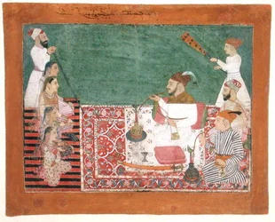 Rajah Deep Chand och vänner som röker vattenpipa, Bijapur, ca 1760 (gouache på papper)