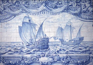 Karaveller på 1400- och 1600-talet, azulejos, runt Lissabon, Portugal.