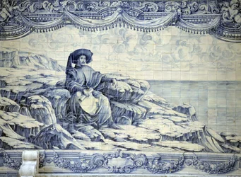 Henrik Sjöfararen, sitter och tittar på havet - Azulejo från omgivningarna i Lissabon (Sintra).