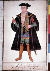 Porträtt av Alphonse (Alfonso eller Afonso) av Albuquerque (1453 - 1515). Portugisiskt manuskript från 1400-talet.