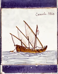 Representation av en karavel från den portugisiska flottan (ritning på keramik (azulejo)