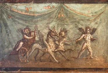 Amor och vagn dragen av grifflar, Herculaneum
