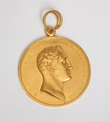 En guldmedalj för iver, slagen med profilen Nicholas I, ca. 1825 (guld)