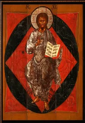 Kristus i majestät (Världens Frälsare) - Rysk ikon - 1600-talet - Tempera på panel - Privat samling