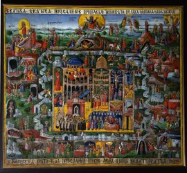 Jerusalem, Israel). Representation av det heliga landets stad, med platserna för Jesu liv från Nasaret som beskrivs i Bibeln (uppstigning till templet, passion, korsfästelse och uppståndelse) samt Heliga gravens kyrka (eller basilikan i den heliga graven).