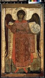 ""Ärkeängeln Sankt Mikael"" rysk ikon. Måla på trä. Omkring 1300. Statens Tretjakovgalleri, Moskva