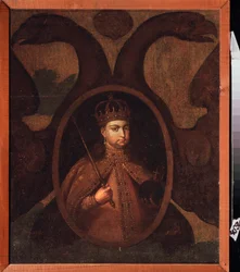 Porträtt av regenten Sophie Alexeievna Romanova (1657-1704). Målning av en rysk mästare, olja på duk, cirka 1680. Gammal traditionell rysk konst