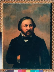 Porträtt av kompositören Mikhail I Glinka (1804-1857) - Porträtt av kompositören Mikhail I Glinka - Anonym målning, olja på duk, cirka 1850 - 1800-talets rysk konst - A Pushkin Memorial Museum, Sankt Petersburg