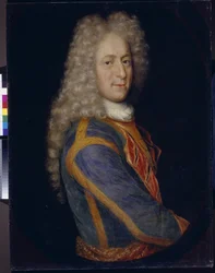 Porträtt av marskalk Ivan Yurievich Trubetskoy (1667-1750) (Porträtt av Ivan Yurievich Trubetskoy). Anonym målning, olja på duk