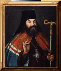 Porträtt av poeten Theofan (Feofan) Prokopovich (Theophane Prokopovitch) (1681-1736), teolog och ärkebiskop av Novgorod (Ryssland). Målning av en rysk mästare, olja på duk, mitten av 1700-talet. Ryska statsarkivet för litteratur och konst, Moskva.