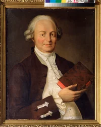 Porträtt av poeten Vasili K. Trediakovsky (Vassily Trediakovski) (1703-1769). Målning av en rysk mästare, olja på duk, sent 1700-tal. Ryska statsarkivet för litteratur och konst, Moskva.