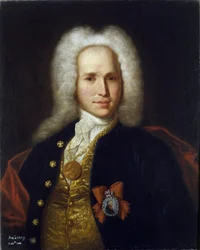 Porträtt av vetenskapsmannen, militäringenjören och uppfinnaren Andrey Nartov (1683-1756). (Porträtt av vetenskapsmannen, militäringenjören och uppfinnaren A. Nartov). Anonym målning, olja på duk, ca 1725. Rysk konst
