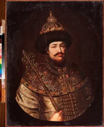 Porträtt av tsar Alexis I Mikhailovich av Ryssland (1629-1676). Målning av en rysk mästare, olja på duk, tidigt 1700-tal. National Art Gallery of Komi Republic, Syktyvkar (Ryssland).