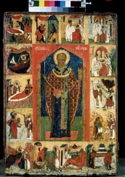 Altartavla över Sankt Nicolas av Myre eller Bari (270-345). Rysk ikon. Målning på trä från slutet av 1400-talet. Statens Tretjakovgalleri, Moskva