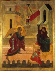 Bebådelsen rysk ikon från 1560. Ryssland. Klostret Solonsky.