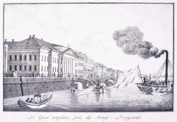 Engelska kajen, nära Senat-Dirigeant; Quai Anglais, nära Senat-Dirigeant, tidigt 1800-tal (litografi)