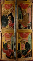 De fyra evangelisterna rysk ikon. Trämålning från 1660. Rouen, Museum of Fine Arts