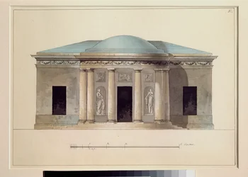 En konsertsal. Verk av en rysk mästare, akvarell på papper, cirka 1826. Statens friluftsmuseum Tsarkoye Selo, Sankt Petersburg.