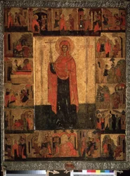 ""Livet och avsnitten av Saint Paraskeva Pyatnitsa"" rysk ikon. Målning på trä från 1400-talet. Statens historiska museum, Moskva