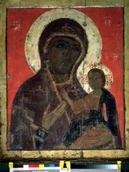 ""Jungfru Hodegetria (Hodigitria)"" Rysk ikon. Målning på trä från 1200-talet. Statens Tretjakovgalleri, Moskva