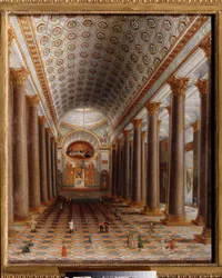 Interiörvy av Kazan-katedralen i Sankt Petersburg. Målning av en rysk mästare, olja på duk, tidigt 1800-tal. rysk konst. Statens Tretjakovgalleri, Moskva.