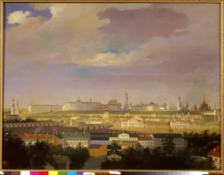 Utsikt över Kreml från Mars Square (Bolotnaya). Anonym målning, olja på duk, mitten av 1800-talet. Rysk konst, nyklassicism. Statens historiska museum, Moskva.