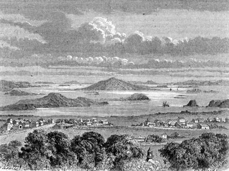 Utsikt över Aucklands hamn, illustration från "The Return to the World"