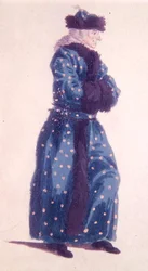 Miniatyrporträtt av Voltaire (1694-1778) i ålderdom c.1770-80 (akvarell på papper)