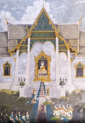 Freskomålning föreställande en scen ur Buddhas liv, Wat Phra That Doi Suthep-templet