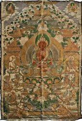 Amitabha (det rena landets buddha) - Tibetansk målning, pigment och guld på tyg, slutet av 1800-talet, 74x51 cm - (Amitayus Buddha Thangka, Tibetansk kultur, Pigment och guld på textil, Slutet av 1800-talet) - Privat samling