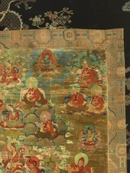 Detalj av tredje Panchen Lama Losan Penden Yeshe (gouache på tyg)