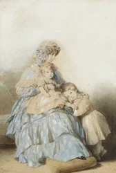 Drottning Maria Amalia av fransmännen, med barn till prins Louis, hertig av Nemours, 1845