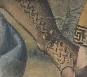 Fragment of a gobestry Cartoon: Foot in a Buskin, Draperi, and a Plant, 1500-1550.
