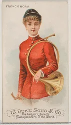 Fransk horn, från musikinstrumentserien N82 för cigaretter av märket Duke, 1888., 1888.