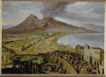 Vesuvius utbrott, sett från Neapel, mitten av 17:e koppar