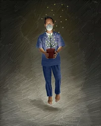 Nurse Angel, 2020 (scratchboard, färglagd digitalt)