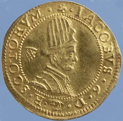 4-pund skotsk (hattstycke) av James VI, Edinburgh mint, 1591 (framsida) (guld) (för baksidan se 244626)