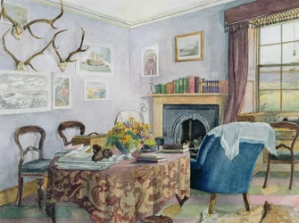 Inredning i salongen i ett hus på landet i Skottland, ca 1850 (wc på papper)