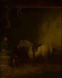 Ponny i en stabil interiör (olja på duk)