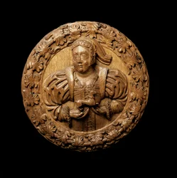 Roundel, tänkt att representera Margaret Tudor, från taket på Kings Presence Chamber i Stirling Castle, 1540 (ek)