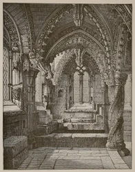 Sydöstra hörnet av Lady Chapel, Rosslyn (sepiafoto)